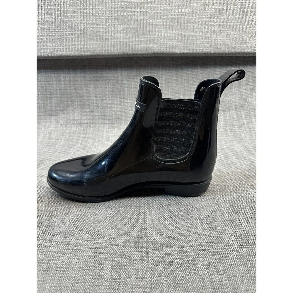 Nautica‎ Cliff Port Womens US 9 Rain Boot Black Rubber Ankle Pull On Cuban Heel